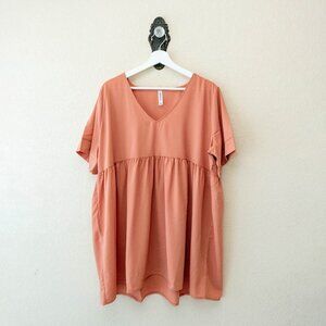 Zenana XL Babydoll Tunic Top Peach Short Sleeve Flowy Casual Womens